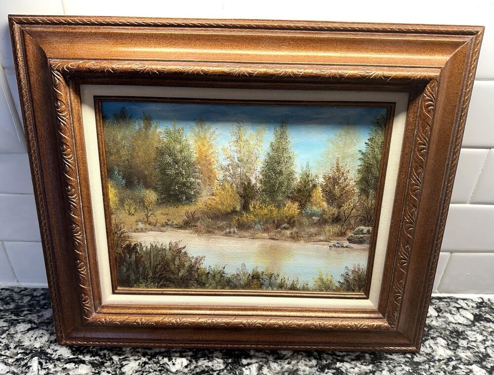Vintage Oil Painting on Canvas Landscape Signed Framed Art 17”x14” Wall Art